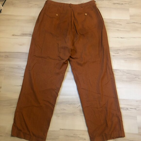 Trust USA Men's XL Brown Linen/Rayon Blend Wide Leg Pants Rust Color VTG - Picture 2 of 7
